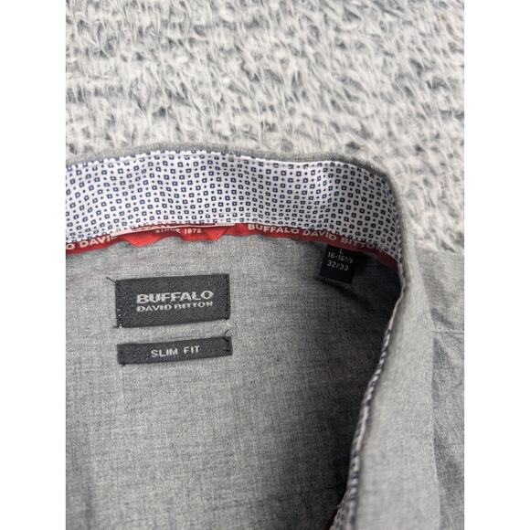 Buffalo David Bitton Shirt Men Large Gray Minimal Work Wear Casual Preppy Slim - Picture 2 of 6